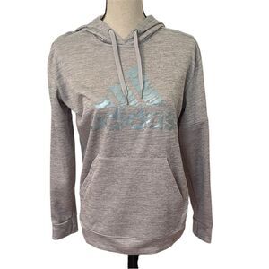 Adidas Women's Light Gray Hoodie with Blue Logo Climawarm Size Medium Lined EUC